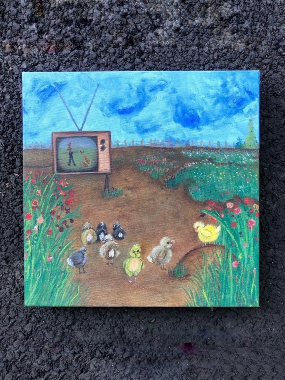 Chick Flick Oil Painting on Canvas Original Art